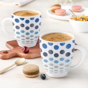 larah by borosil white & blue 4 pieces printed opalware bowl & mug set
